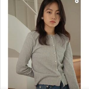 W concept Ganisong Cable Knit Pearl button Cardigan Korean fashion
